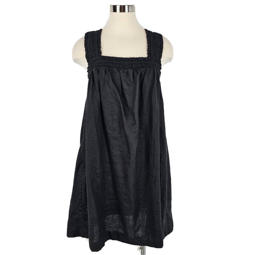 Everlane The Smocked Linen Shift Dress Womens Size Medium Black Sleeveless Flowy - Picture 1 of 16